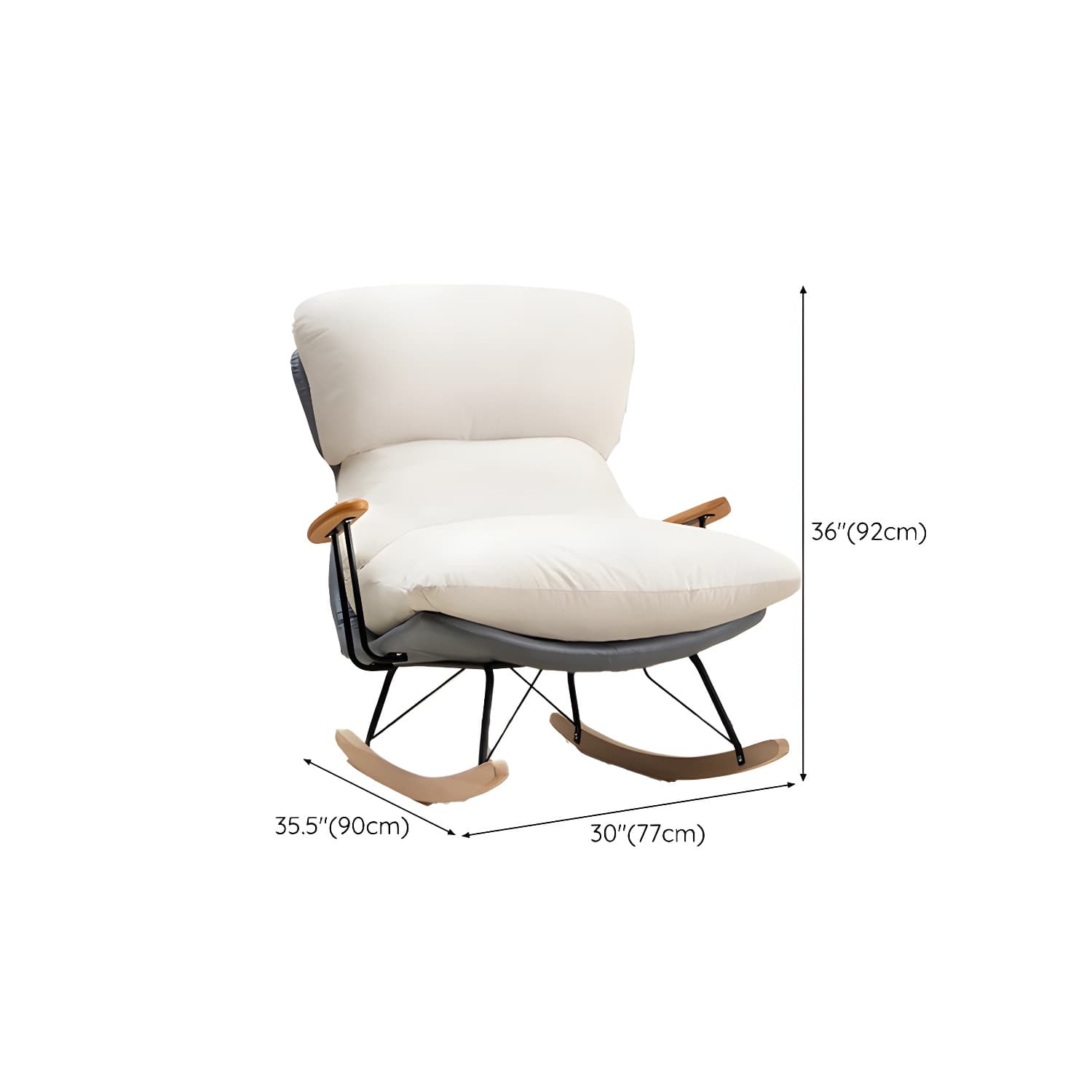 Scandinavian Indoor Upholstered Rocking Chair with Track Arms and Natural Wood Legs - image 15