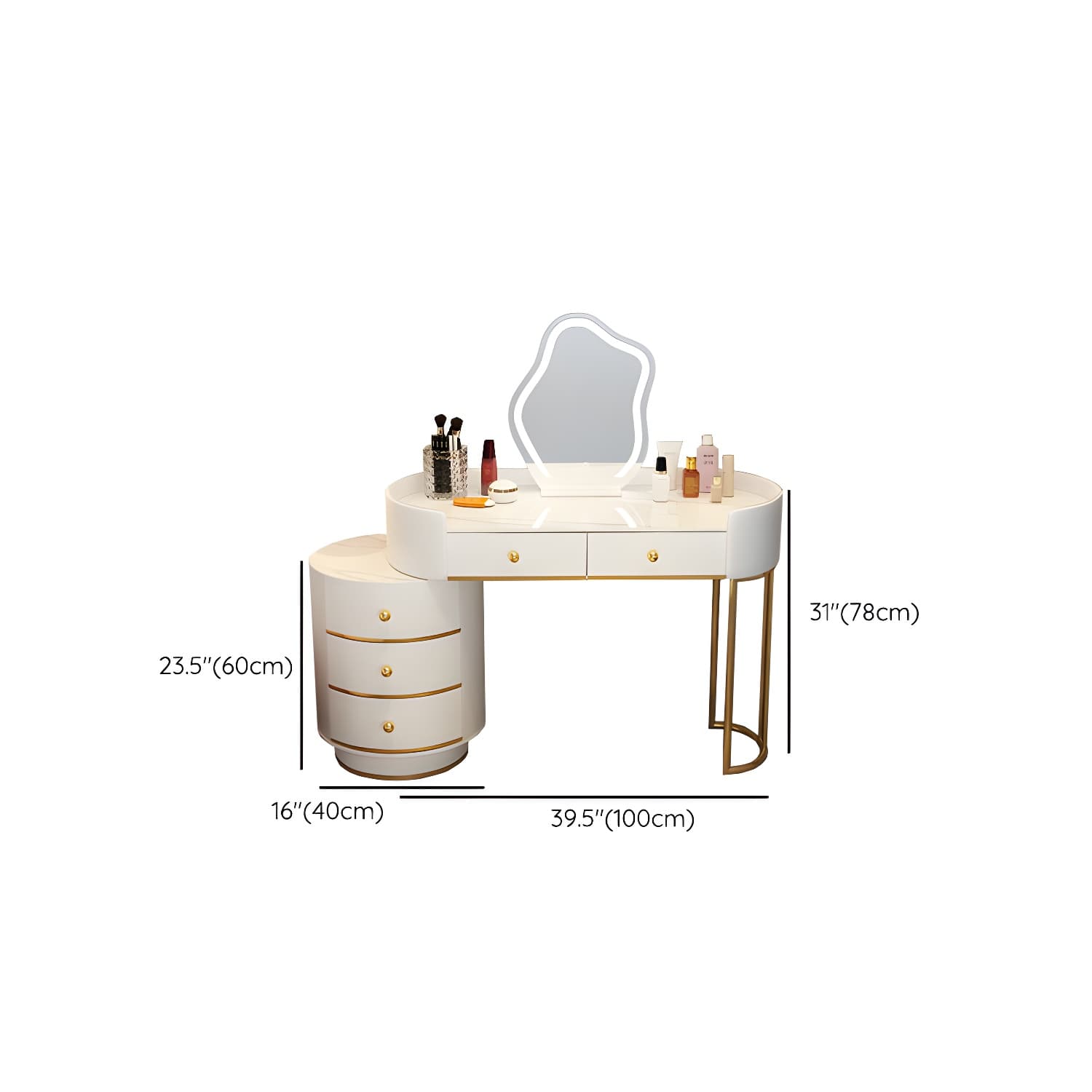Lighted Mirror Makeup Counter Bedroom Makeup Vanity Desk Table with Drawer - image 23
