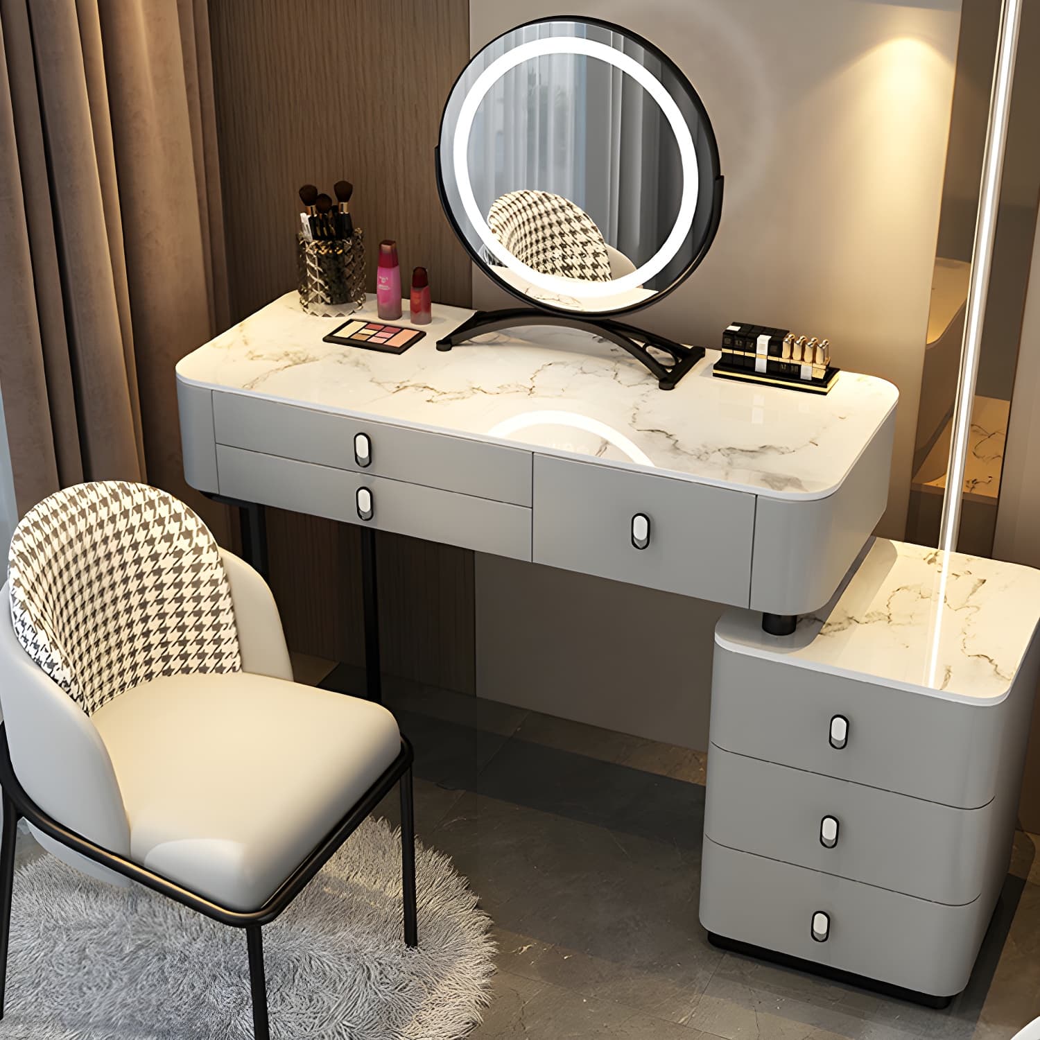Solid Wood Vanity with 6 Storage Drawers Makeup Vanity Desk with Stool and Mirror - image 7