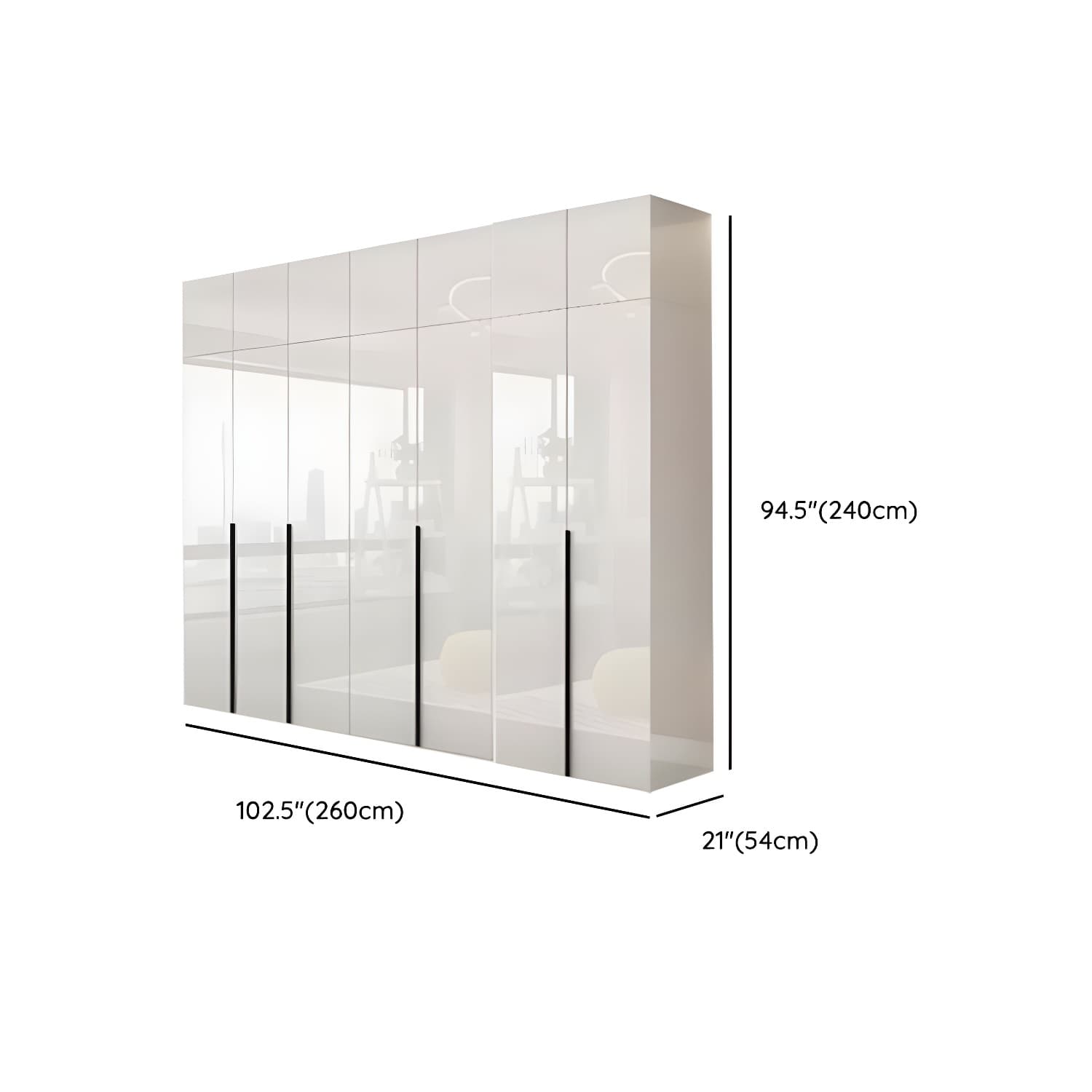 Modern white wood wardrobe armoire with hinged doors, clothing rod & shelves - image 31