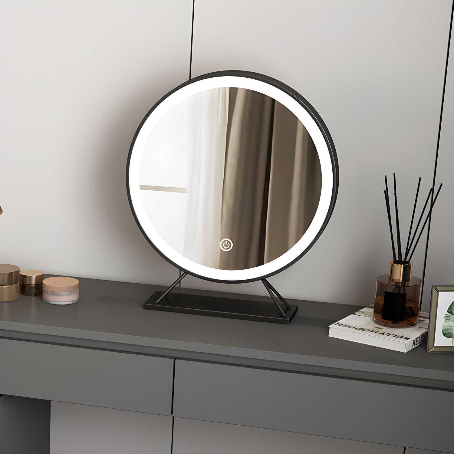 3-piece Vanity Table Set with LED Lighted Mirror Vanity Make Up Table/Stool Set - image 12