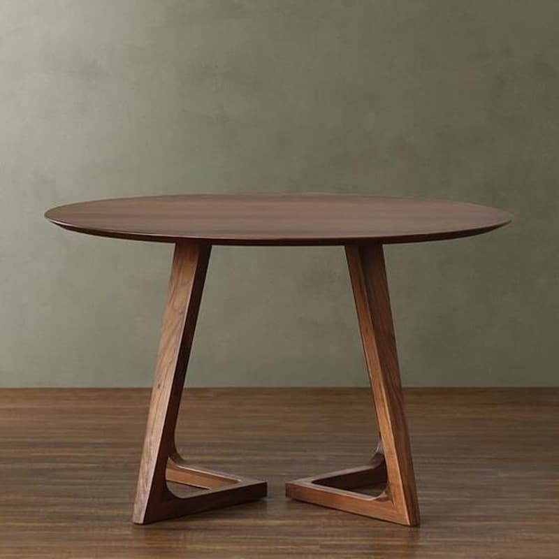 Minimalist Coffee Wood/Neutral Wood Tone Sleighing Dining Table Set with Round Solid Wood Table and Upholstered Chairs