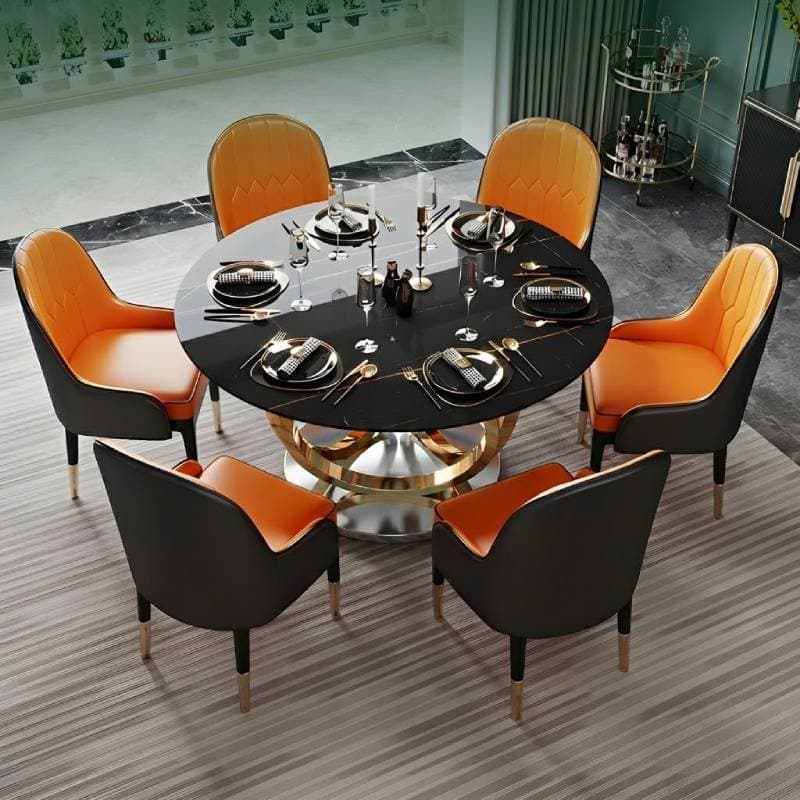Round Marble Modern Dining Table with Gold Steel Pedestal Base - Standard Height - image 5