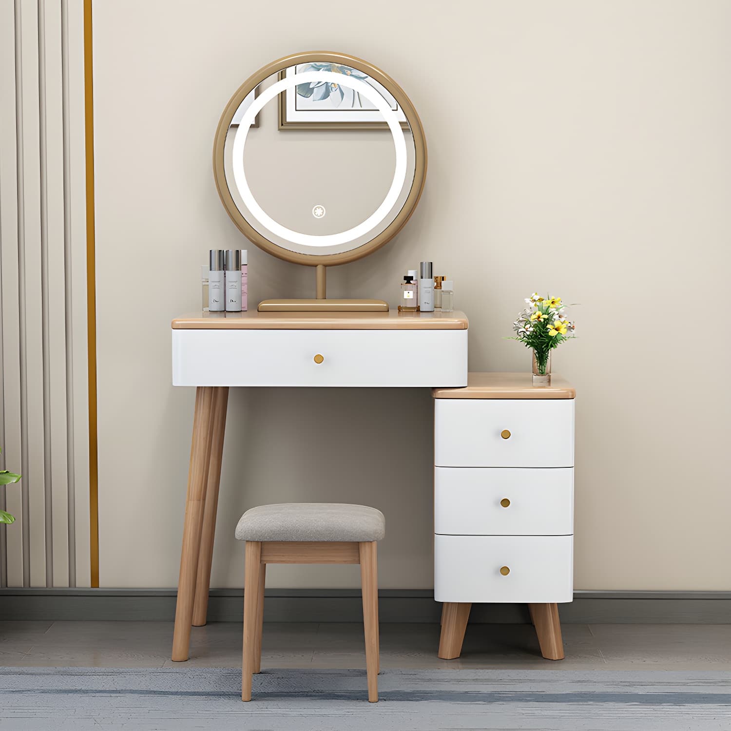Solid Wood Vanity Makeup Table with Drawer Standing Mirror Dressing Table - image 7