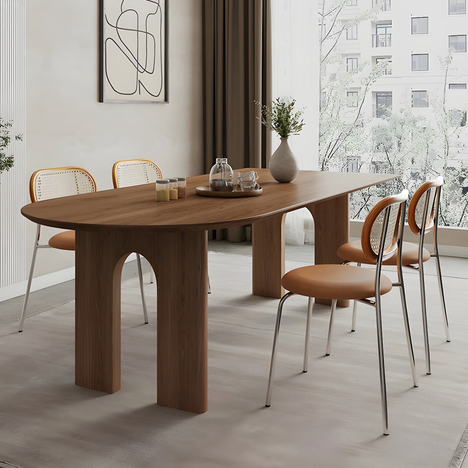 Scandinavian Wooden Oval Dining Table in Natural and Brown for Dining Room - image 12