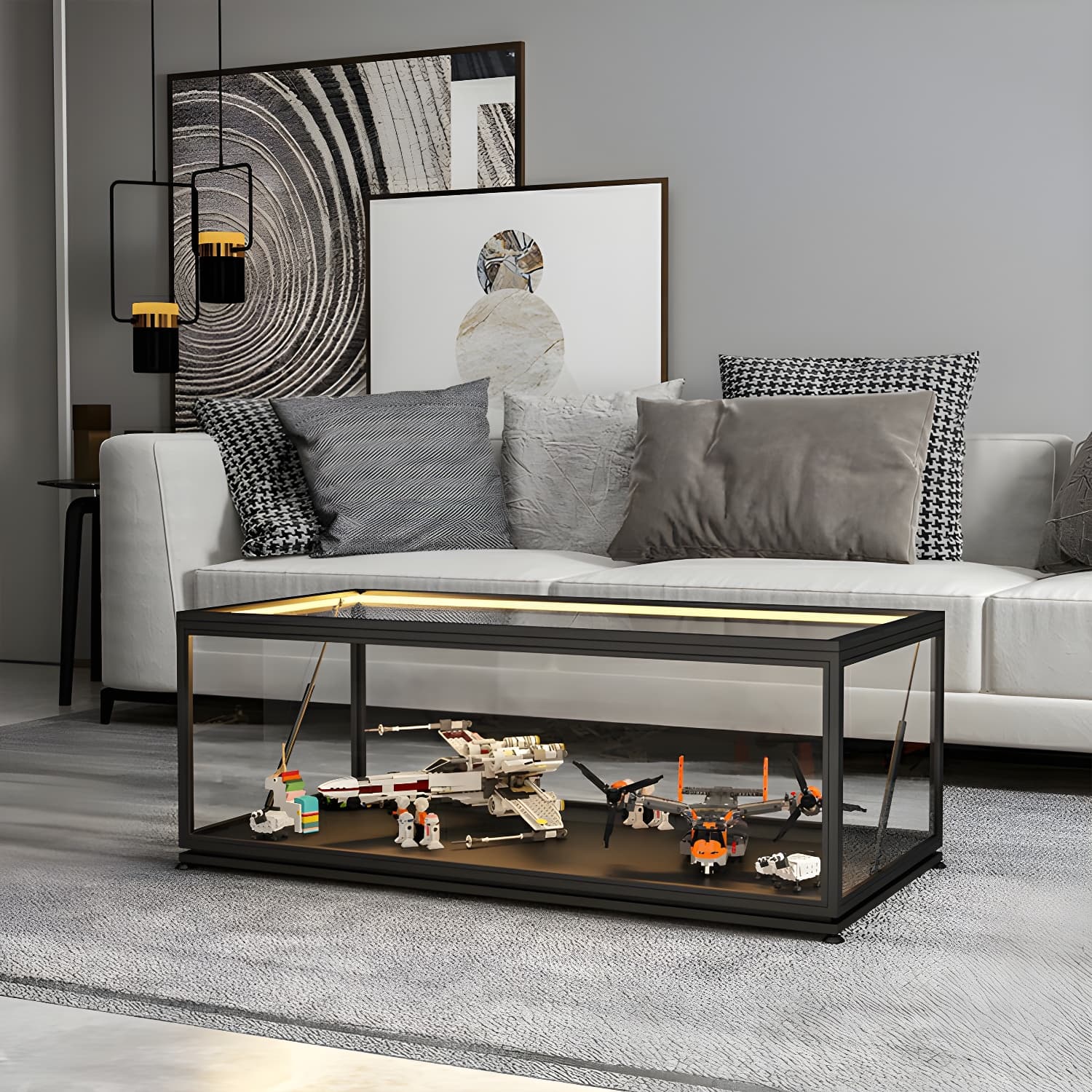 Rectangle Glass Top Coffee Cocktail Table Tranparent Contemporary with Metal Base - image 4
