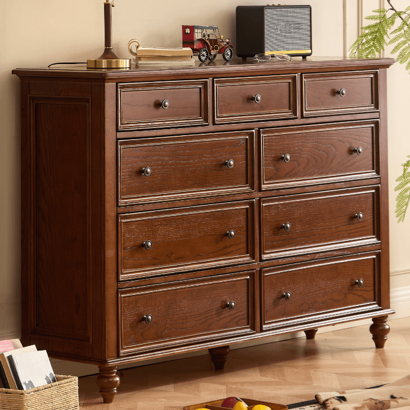 Cocoa Casual Ash Wood Double Dresser/Lingerie Chest with 9/8/6 Drawers, Horizontal/Vertical