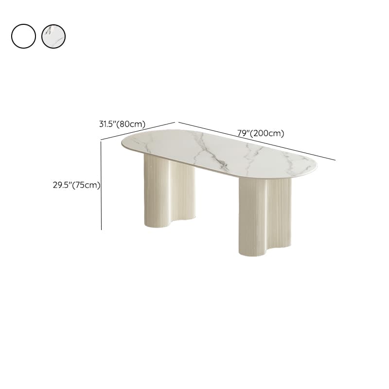 White Modern Stone Top Kitchen Dining Table with Metal Base for Home - image 14
