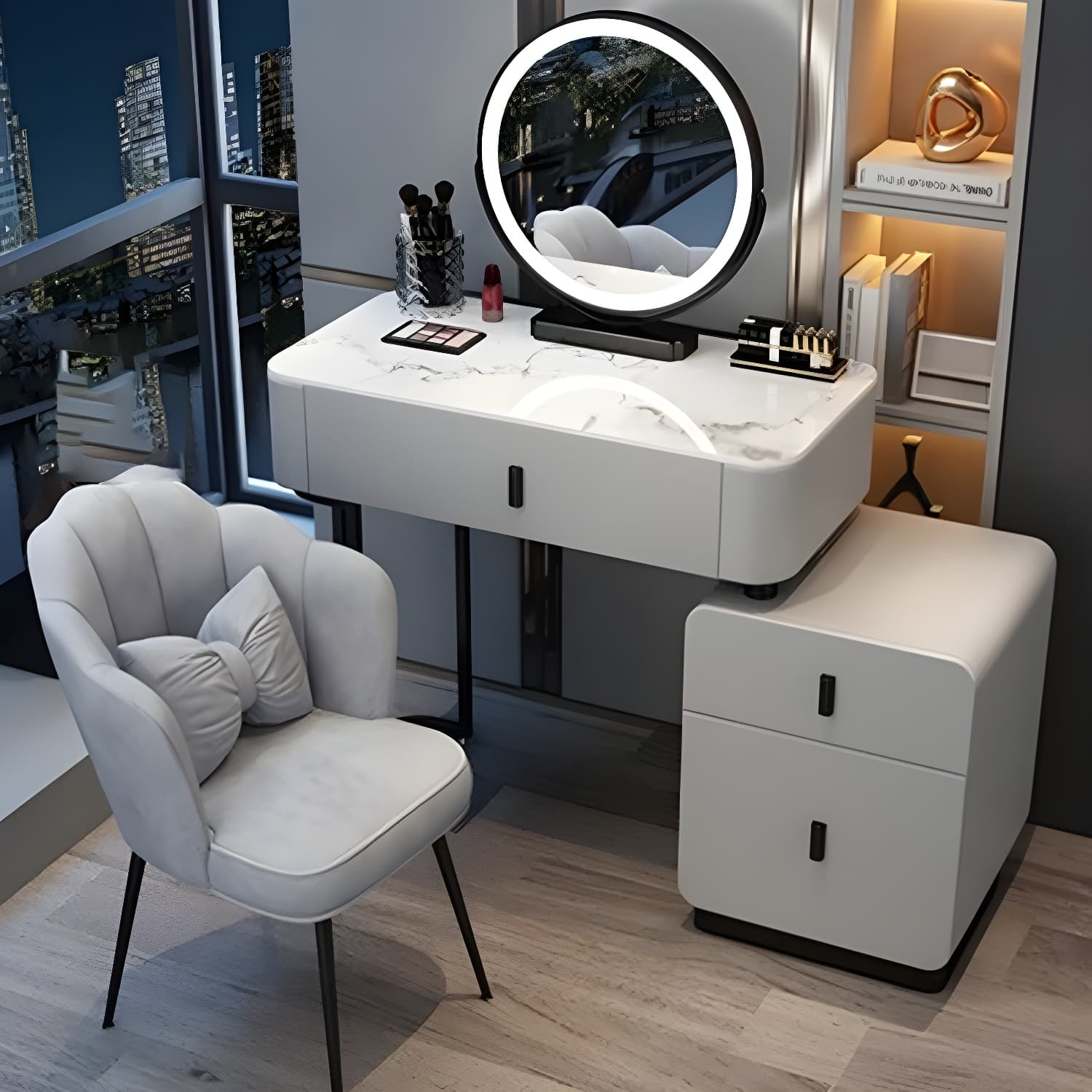 Modern Stone Top Makeup Vanity Desk with Solid Wood Storage Drawers - image 14