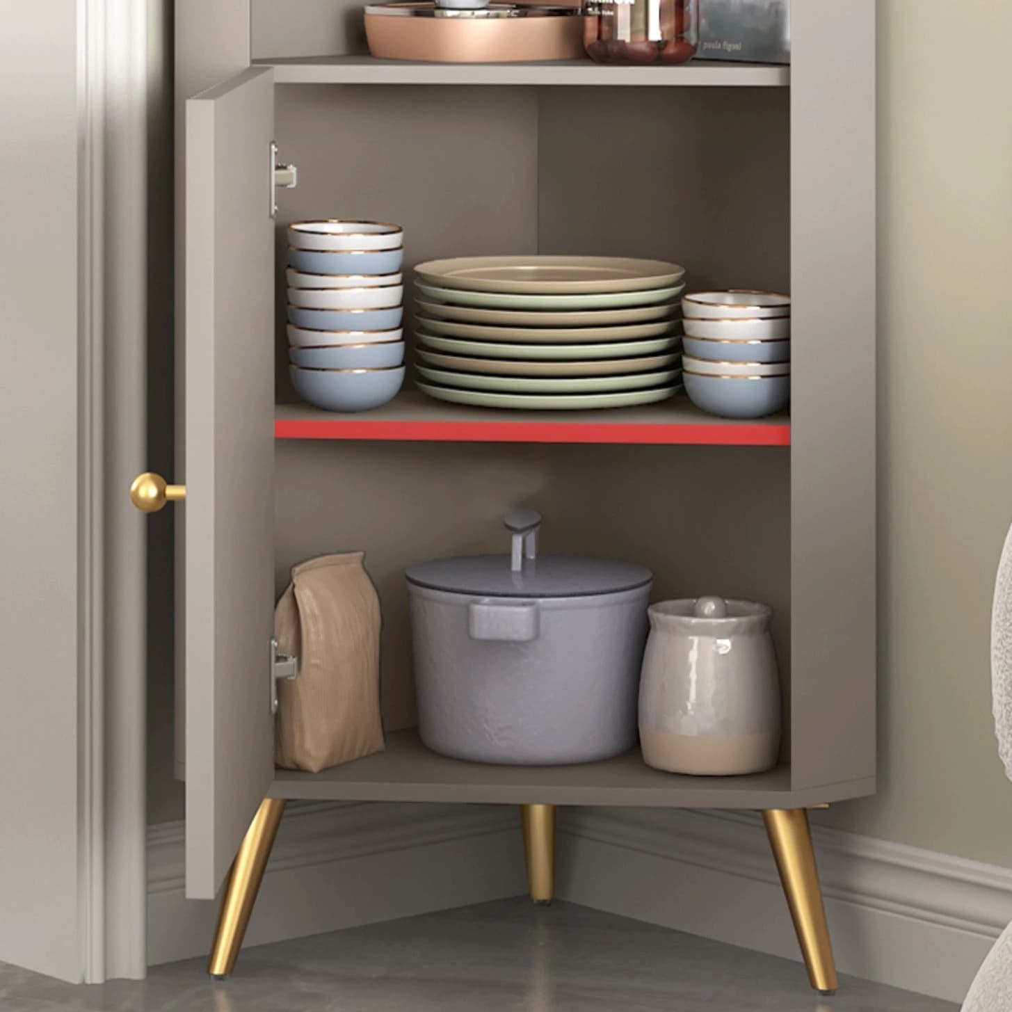 Glam Corner Cabinet with Gold Base and Glass Doors - Storage in Style - image 9