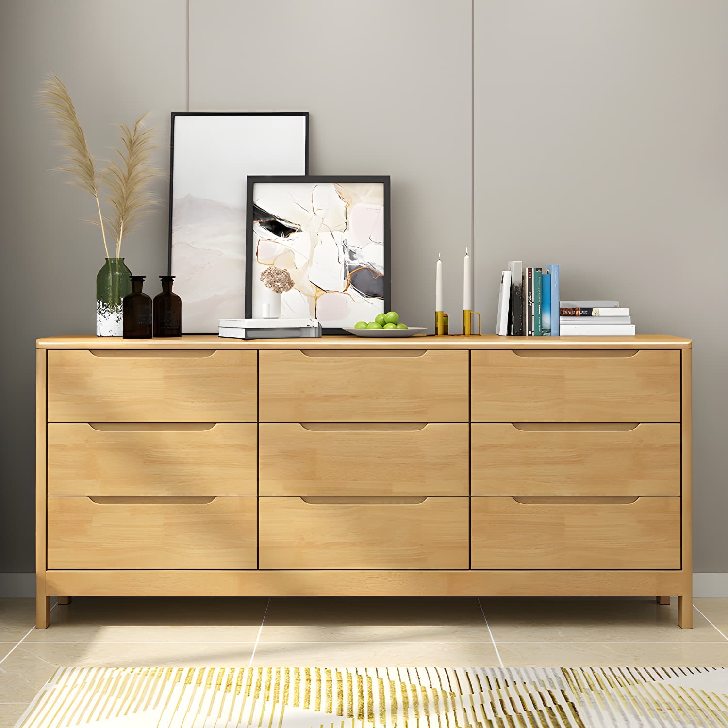 Mid-Century Modern Chest Rubberwood Squared Legs Grooves with Drawer Accent Chest - image 5