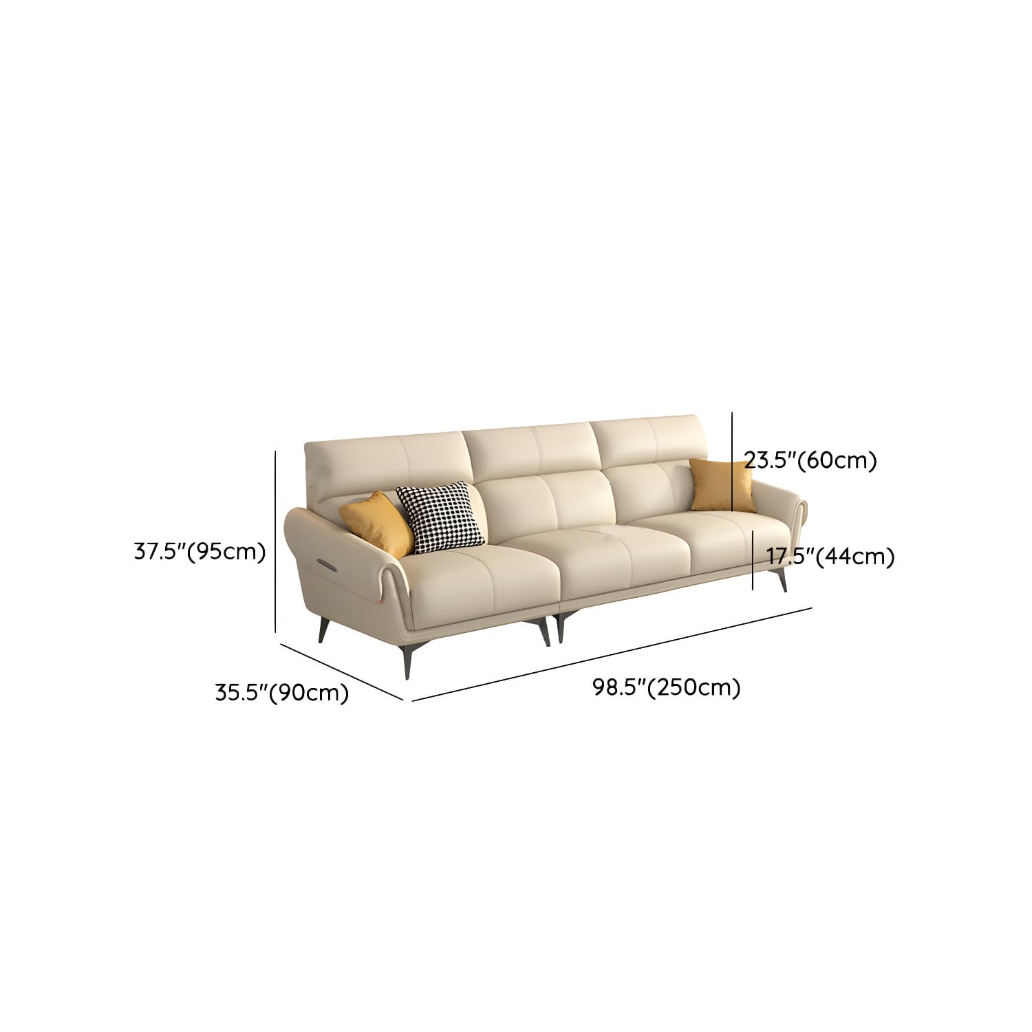 Faux Leather Flared Arm Sofa in Beige of 37.4" H with Cushions - image 15