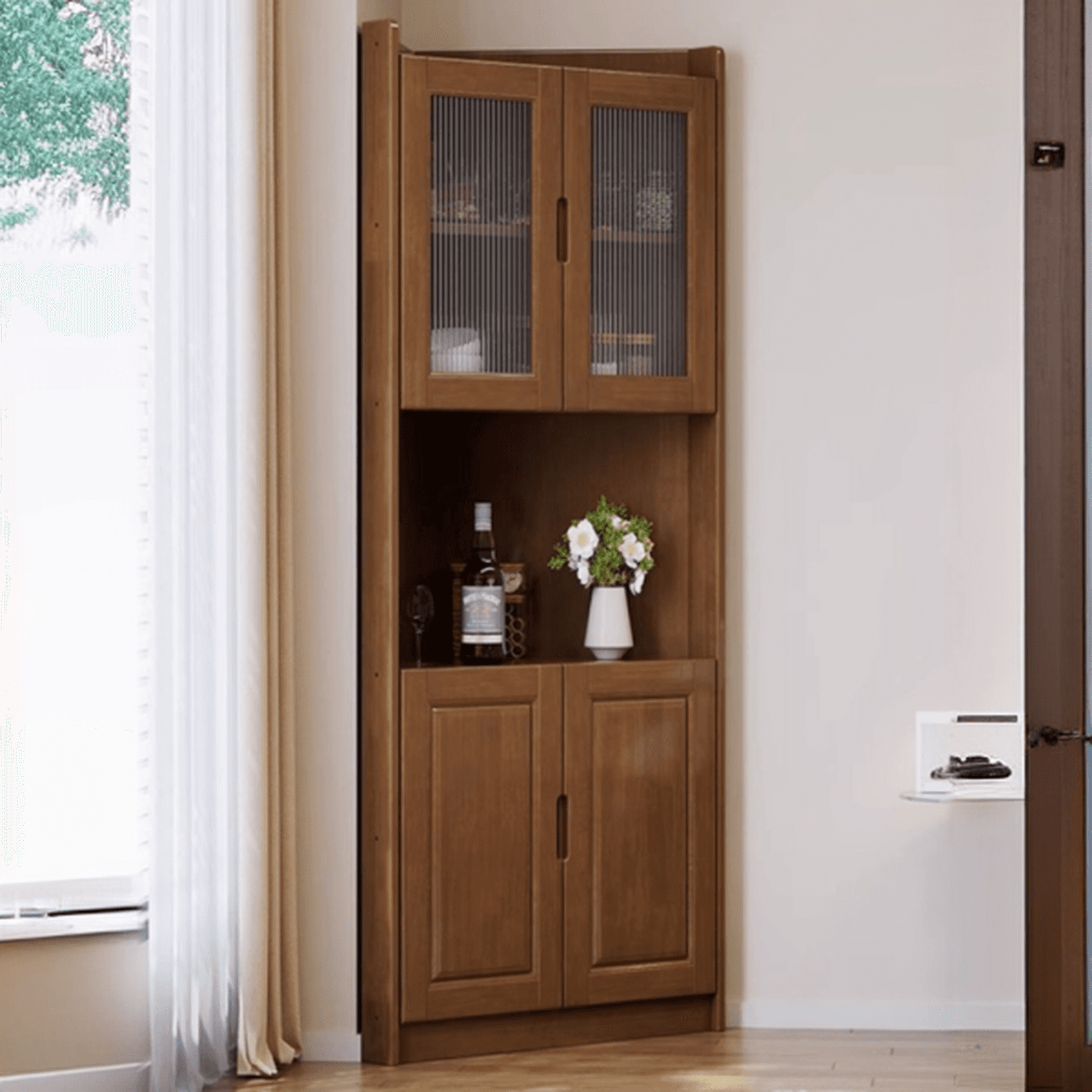Independent Rubberwood Utility Storage Cabinet with Shelves, Living Room - image 6
