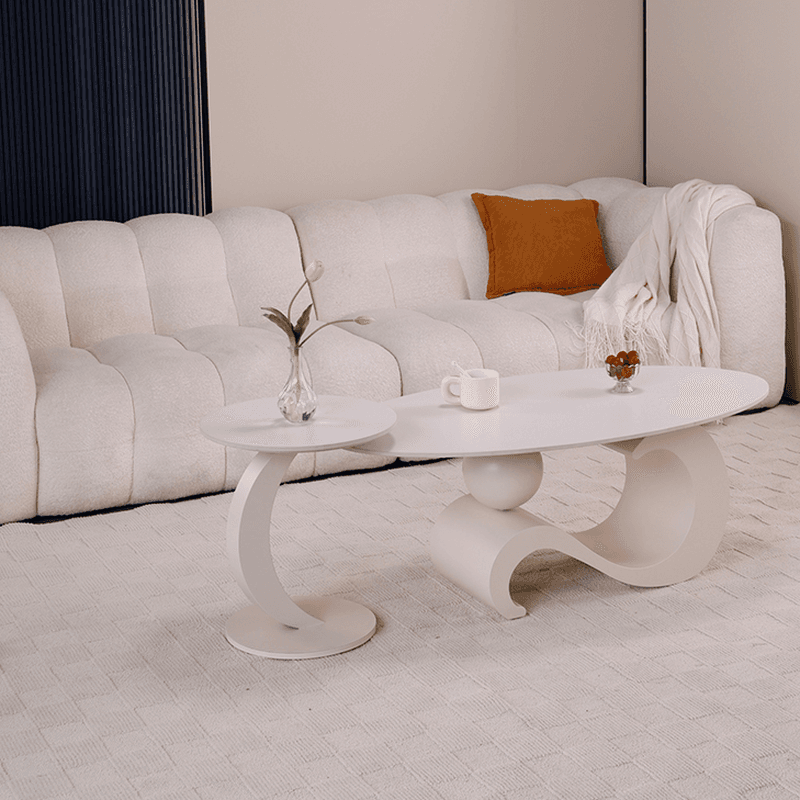 Simple Rock Coffee Table Chalk Scratch-proofed with Oblong/Circular Tabletop & Abstract/Stump Base for Foyer - image 5