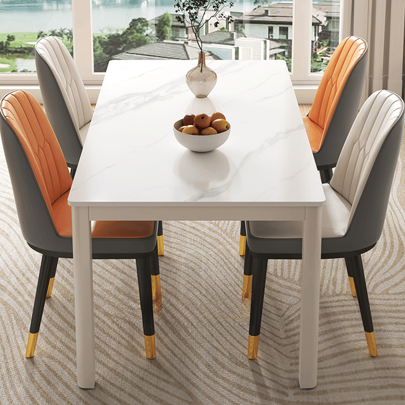 Minimalist Rectangular Dining Table Set with Marble Slab Top and 4 Legs - image 6