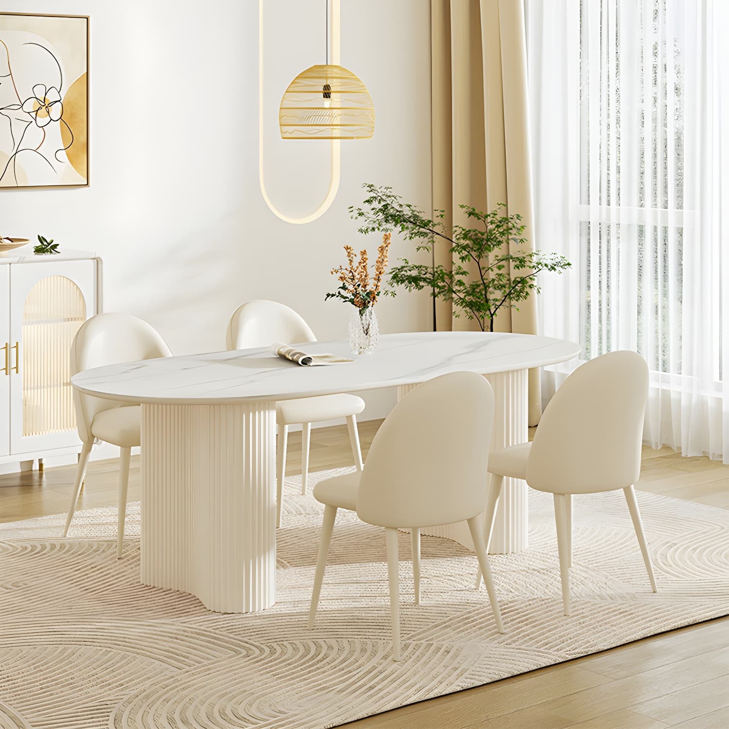 White Modern Stone Top Kitchen Dining Table with Metal Base for Home - image 6