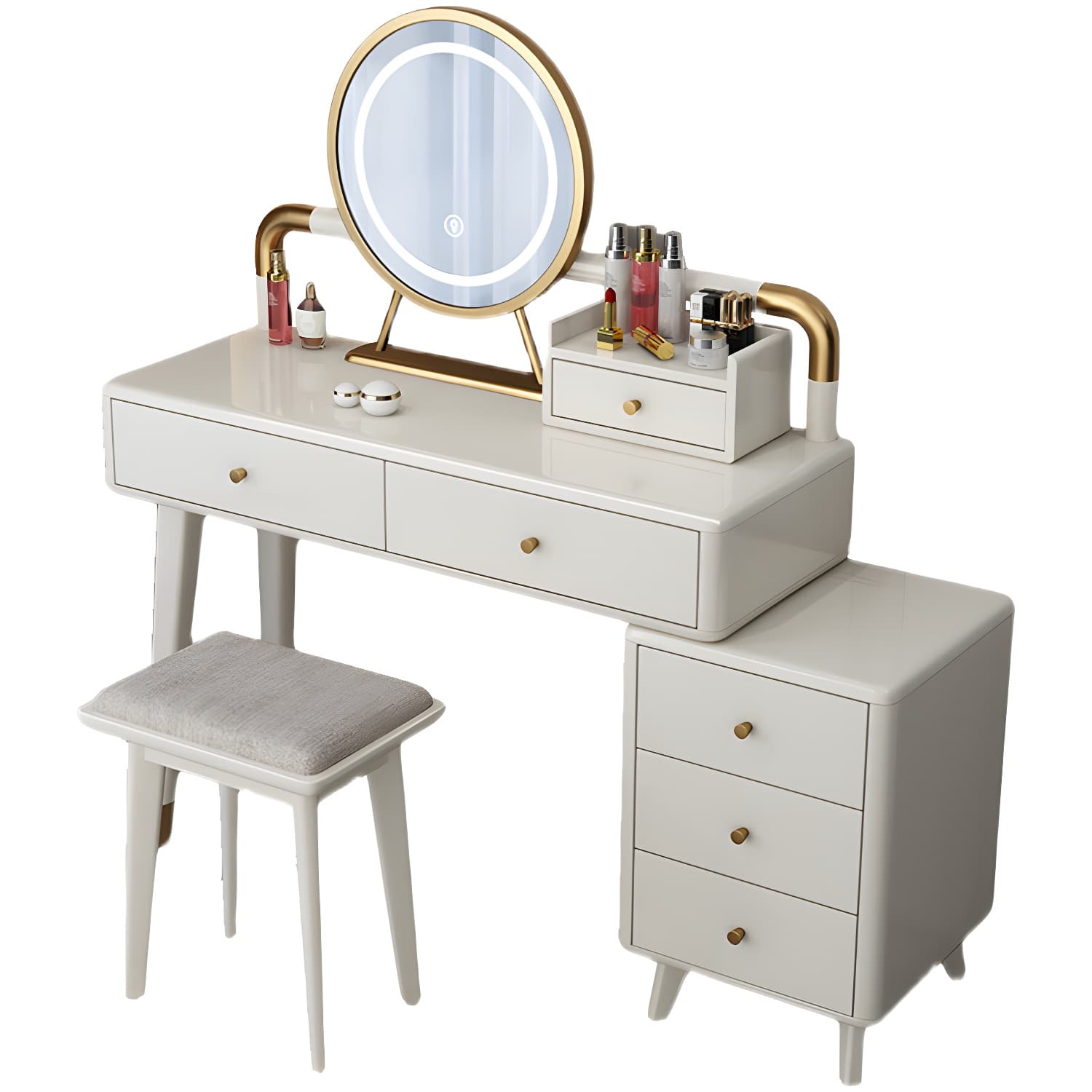 Solid Wood Make-up Vanity With Drawers and Stool for Bedroom - image 10