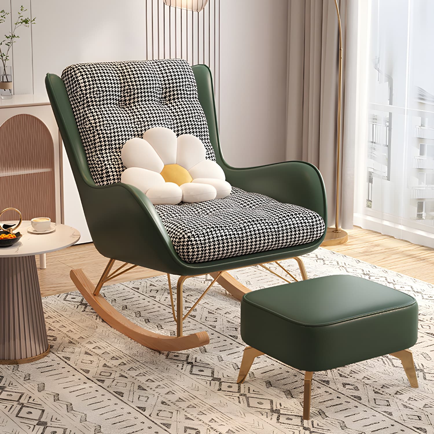 Contemporary Rocking Chair Fabric Upholstered Tufted Wing Chair Back Indoor Rocking Chair - image 14