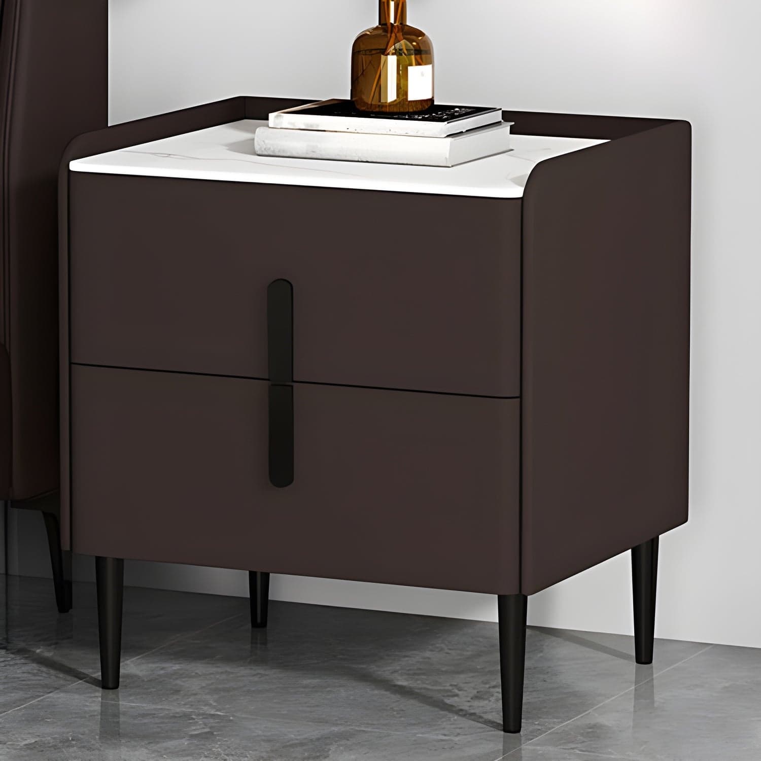 Stone Accent Table Nightstand Modern Bedside Cabinet for Bedroom - image 7