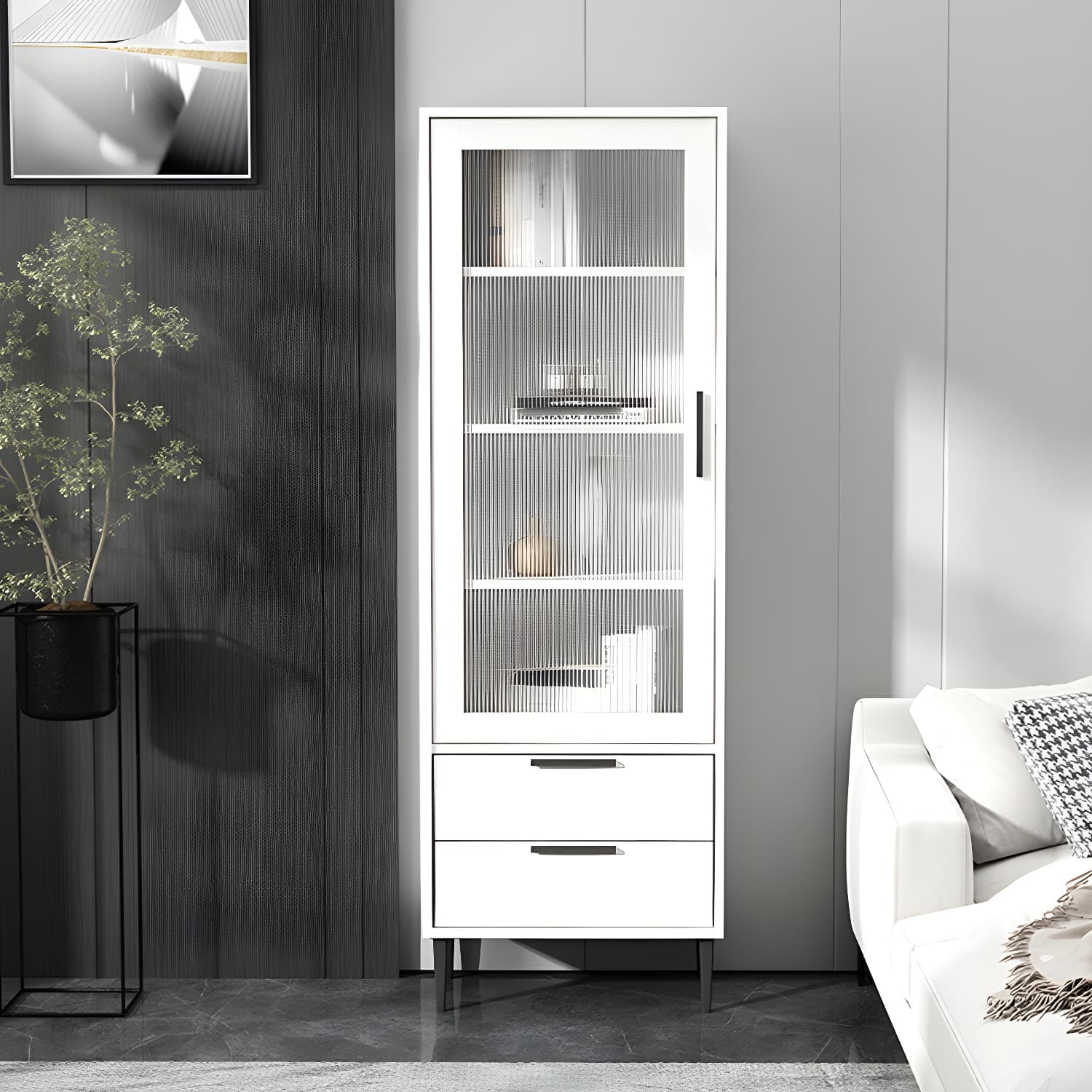 Contemporary Wooden Accent Cabinet with Glass Door and 2 Drawers - image 8