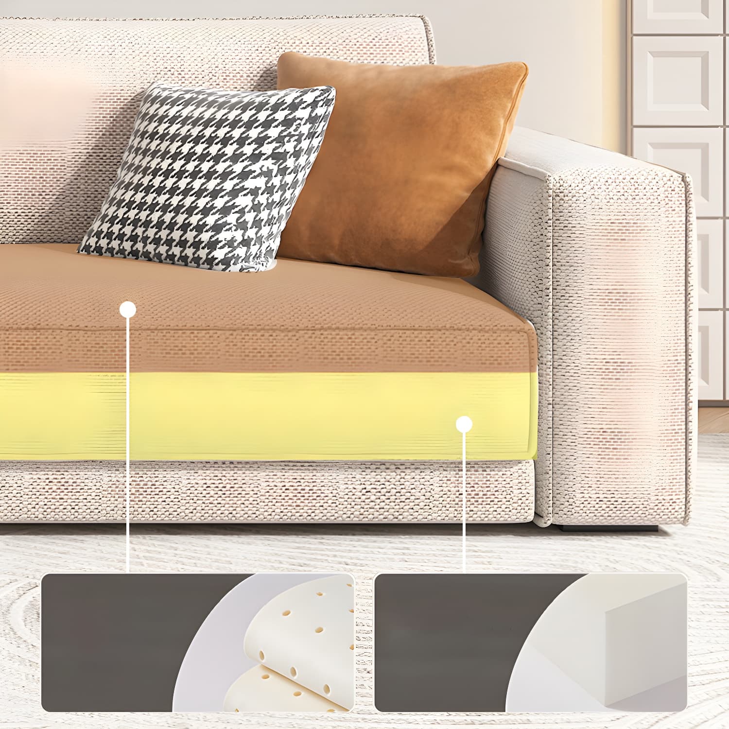 Modern Beige Linen L-Shape Sofa Chaise with Square Arm in Wood Frame - image 11