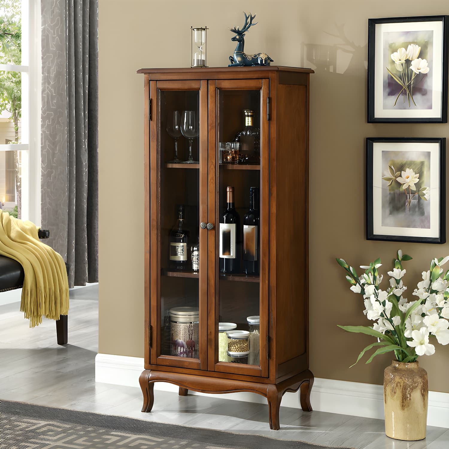 Mid-century Modern 51.18" Tall Glass Paned Accent Cabinet, Wooden Rectangle Cabinet - image 12