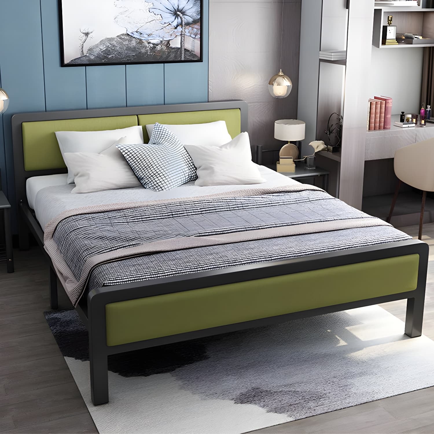 Contemporary Metal Standard Bed, Panel Rectangular Headboard Bed - image 3