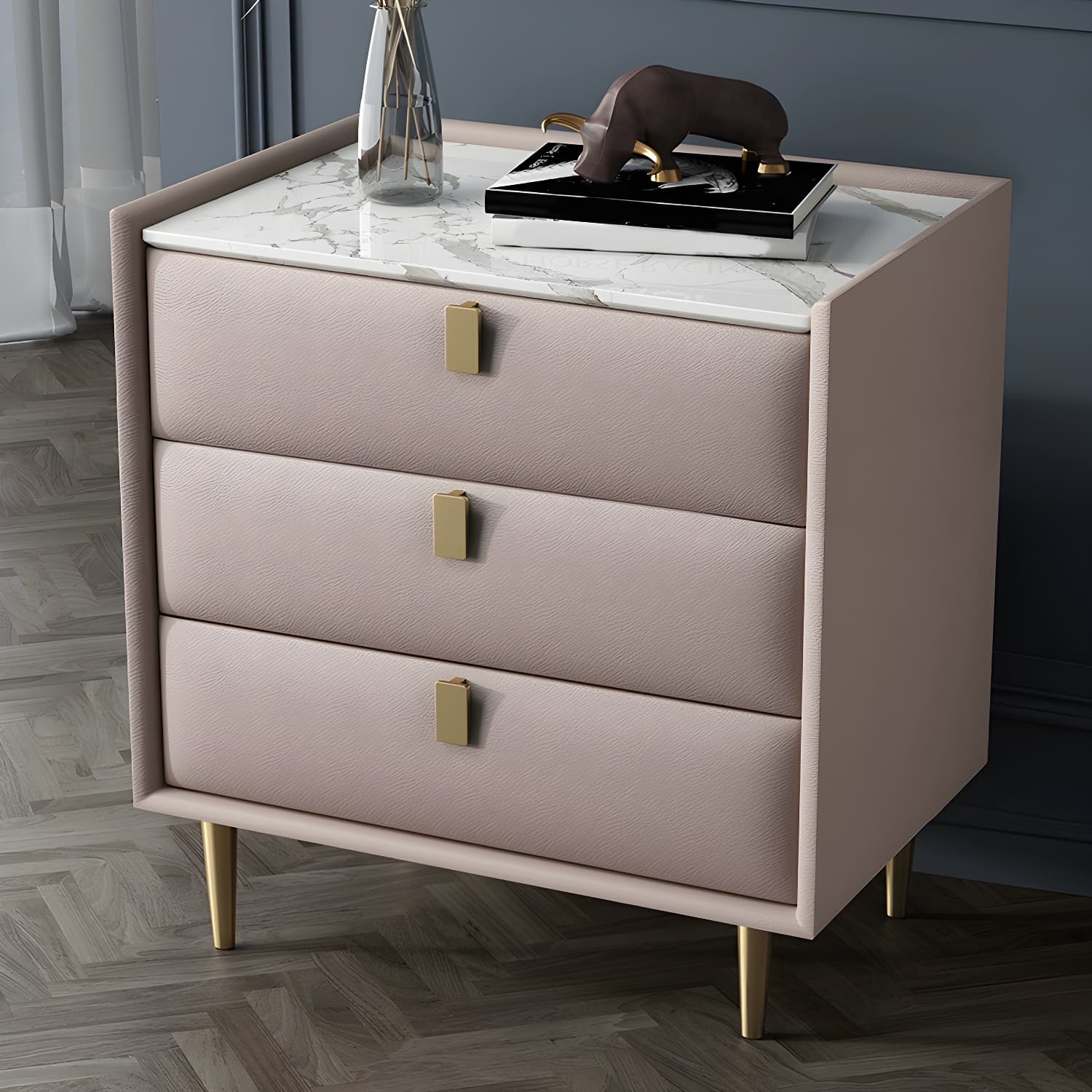 Modern Faux Leather Nightstand with Drawer Storage in Standard Height - image 8