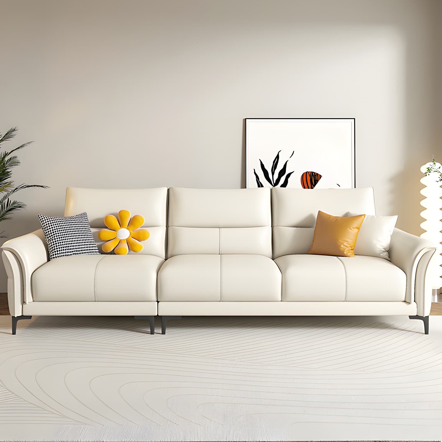 Contrast Flared Arm White Faux Leather Sectional Sofa with Cushion Back - image 9