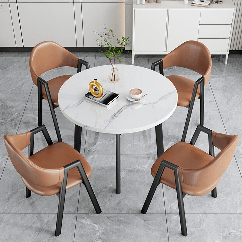Dining Table Set with Rounded Shape and Padded Chair Back, Featuring Armrest and White Separable Table Top - image 5