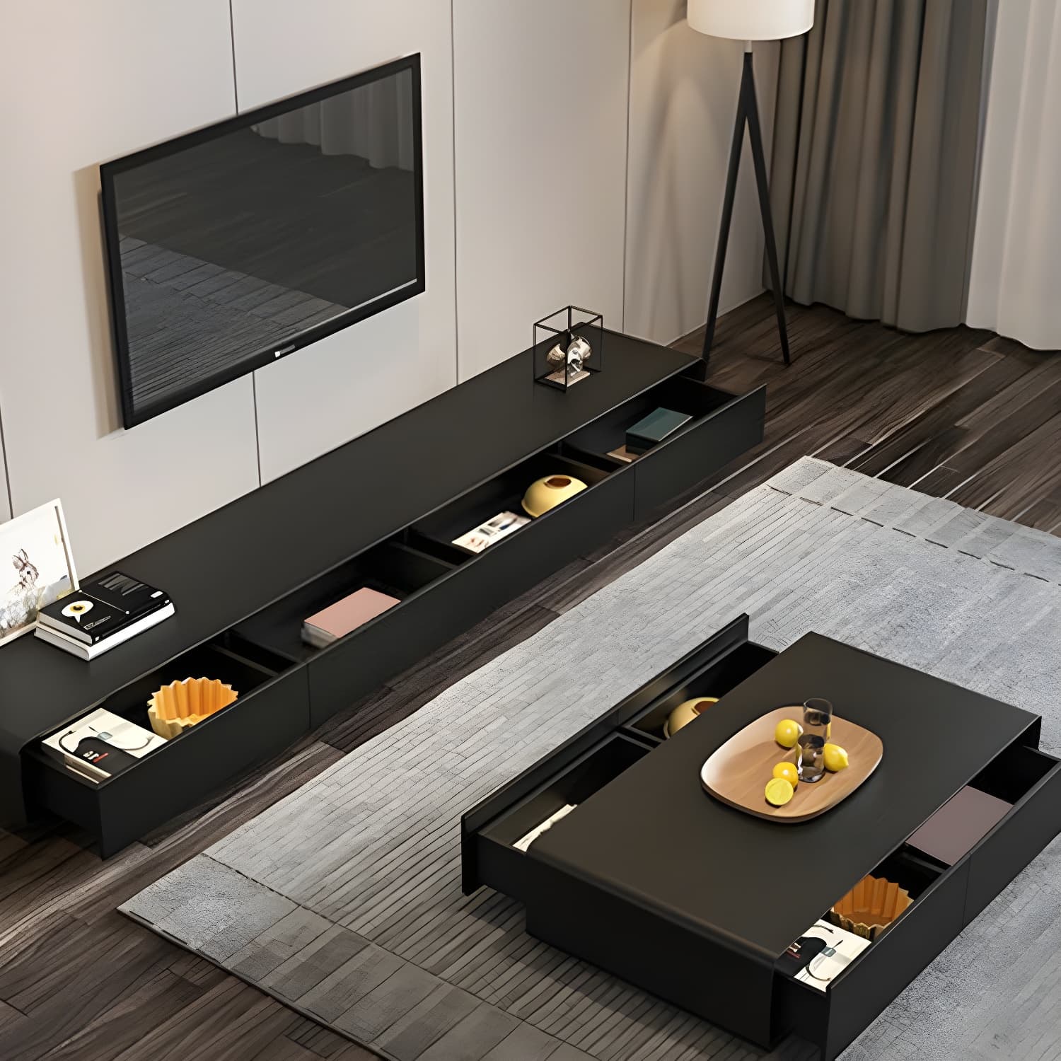 Modern Wood Coffee Table with Drawers - Rectangular Shape and Storage Included - image 17