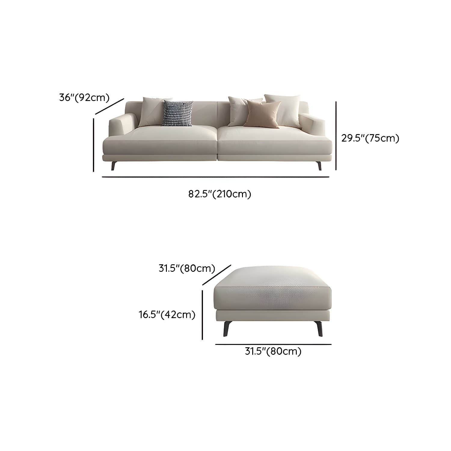 Modern Beige Cotton and Linen Sectional Sofa with Pine Wood Frame - image 17