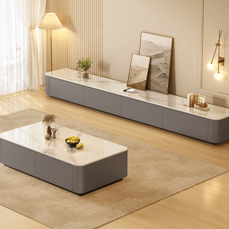 Trendy Grey/White Stone TV Stand with Multiple Drawers and Cable Management - image 6