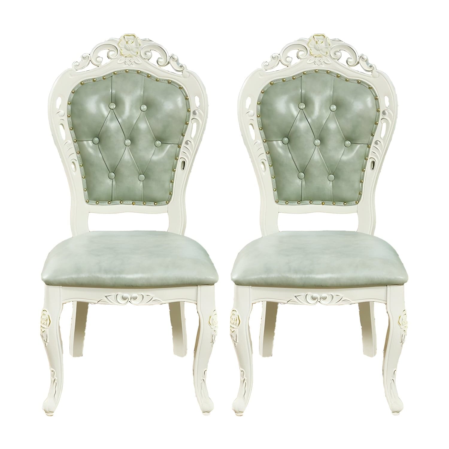 Victorian Rubberwood King Louis Back Chair Matte Finish Leather Dining Chair (Set of 2) - image 7