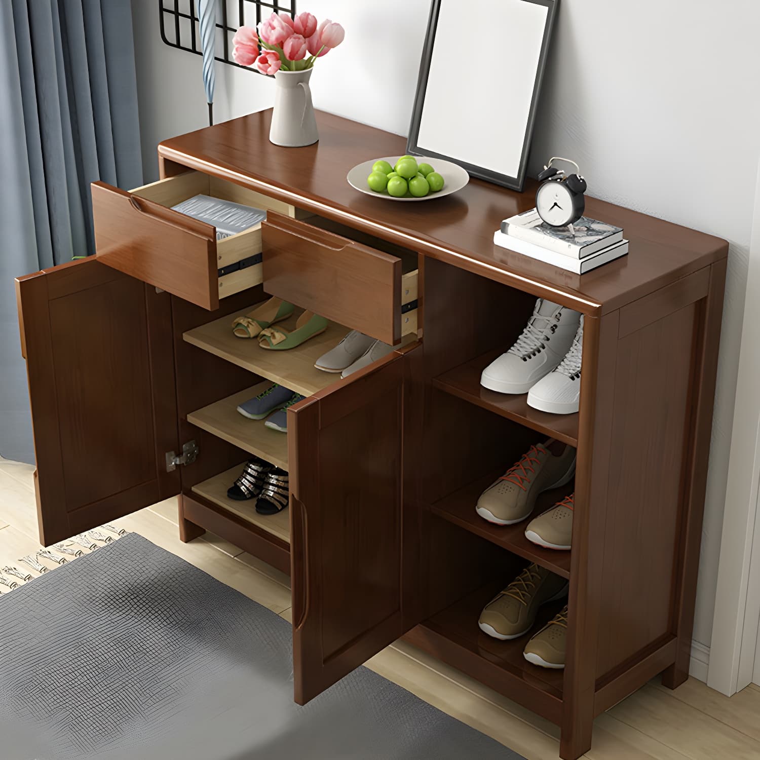 Mid-Century Cabinet with 2 Doors and 2 Drawers in Rubberwood - image 10
