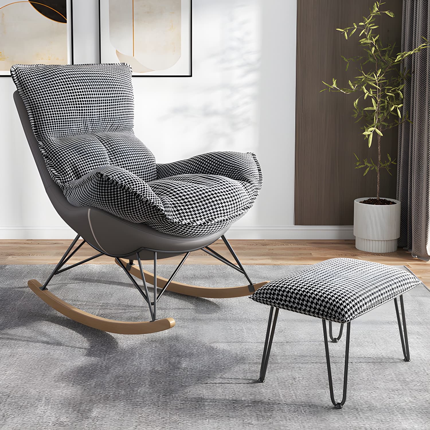 Contemporary Rocking Chair Faux Leather Waterproof Glider Chair with Removable Cushions - image 4