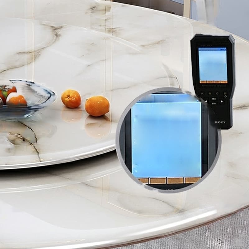 Modern Round Marble Dining Table Set with Black Metal Base in Beige - image 5