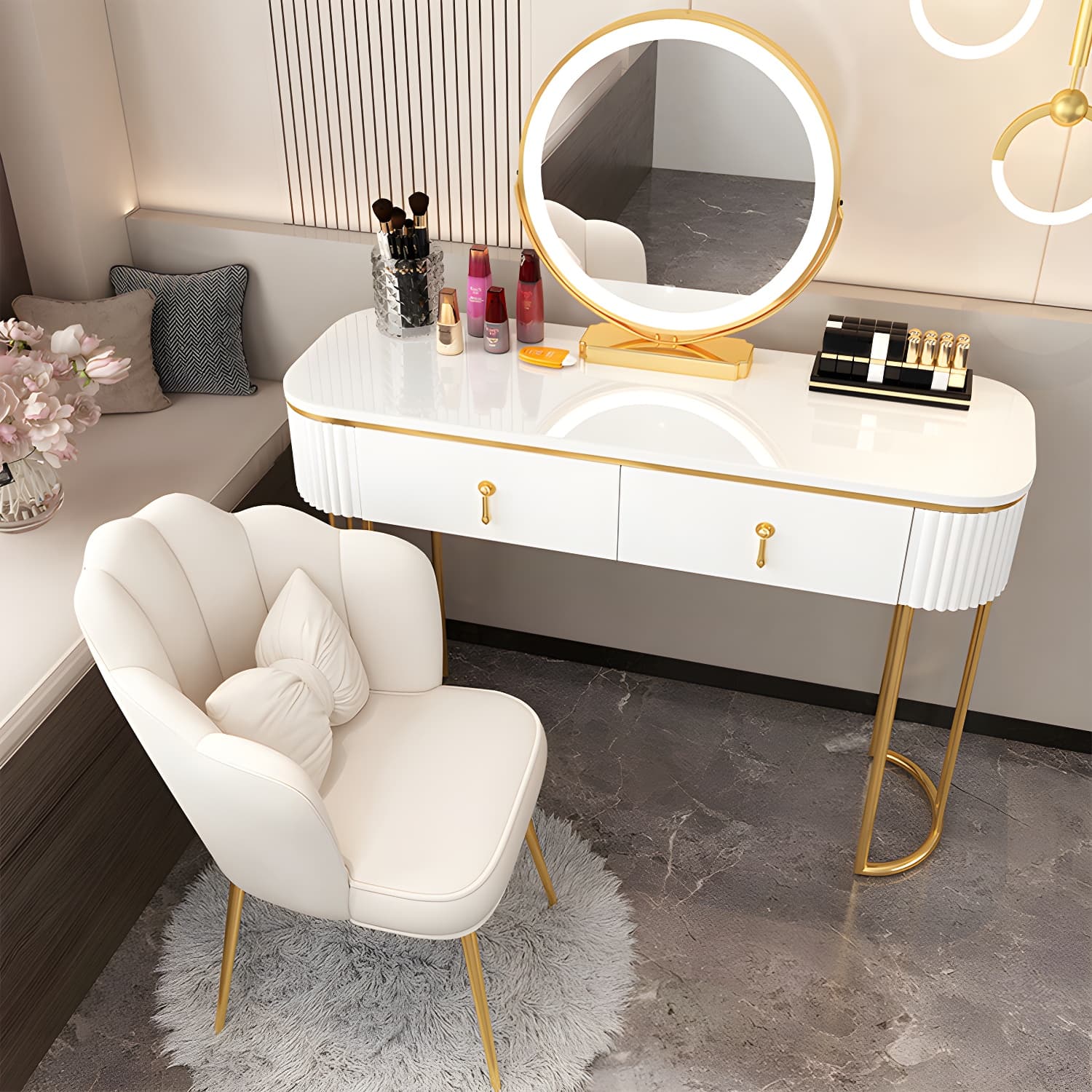 Removable Makeup Counter Lighted Mirror Vanity Dressing Table with Drawer - image 6