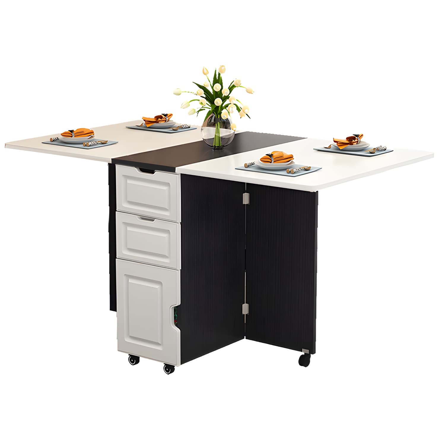 Solid Wood Mid-Century Rectangle Table Wooden Top Table with Drop Leaf