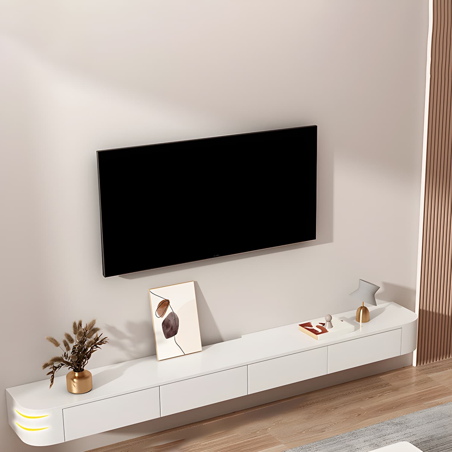 Contemporary Wall Mount TV Console with Wooden Drawer for Living Room - image 13