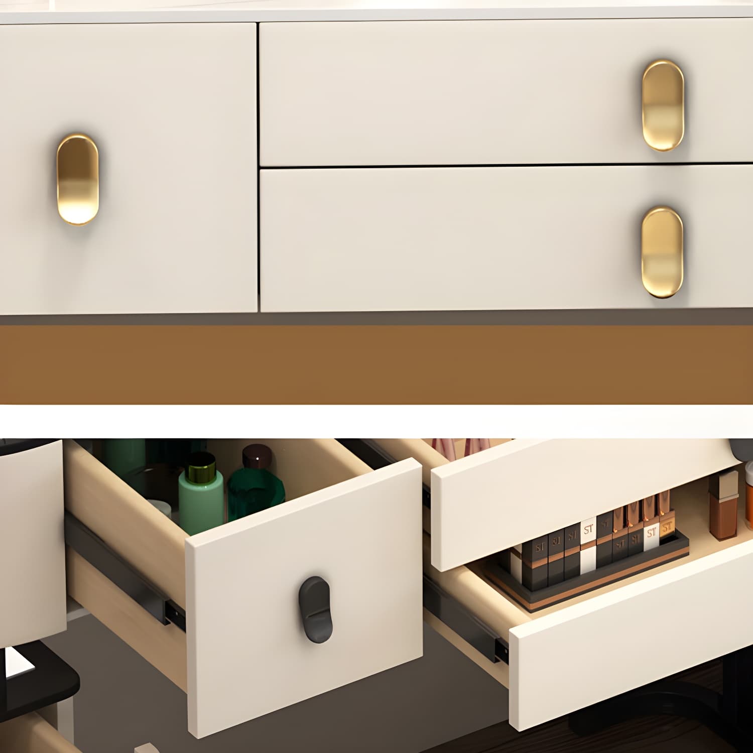 Lighted Mirror Vanity Dressing Table Set with Storage Drawers - image 9