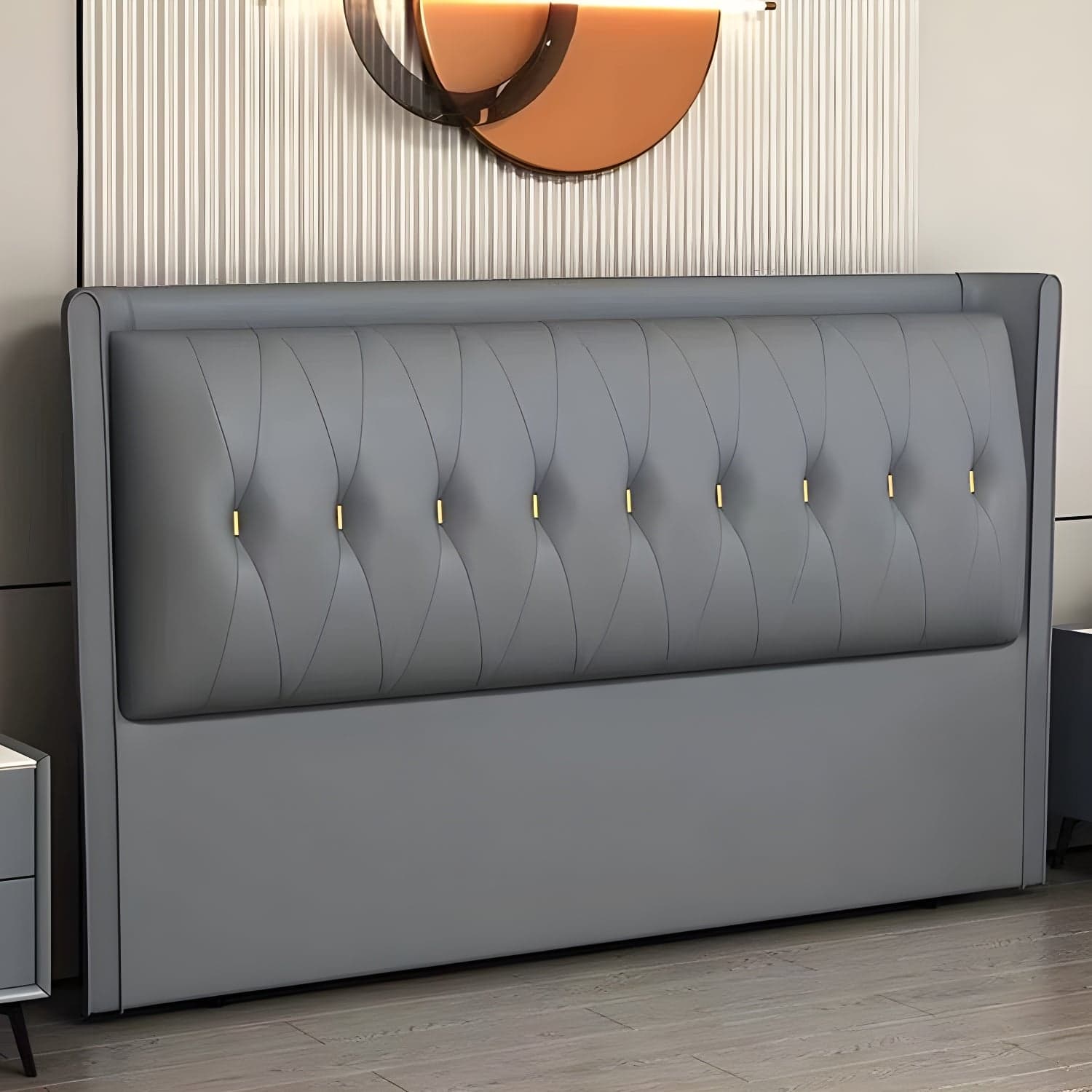 Contemporary Headboard Bed with Tufted Leather Upholstery in Rectangular - image 3