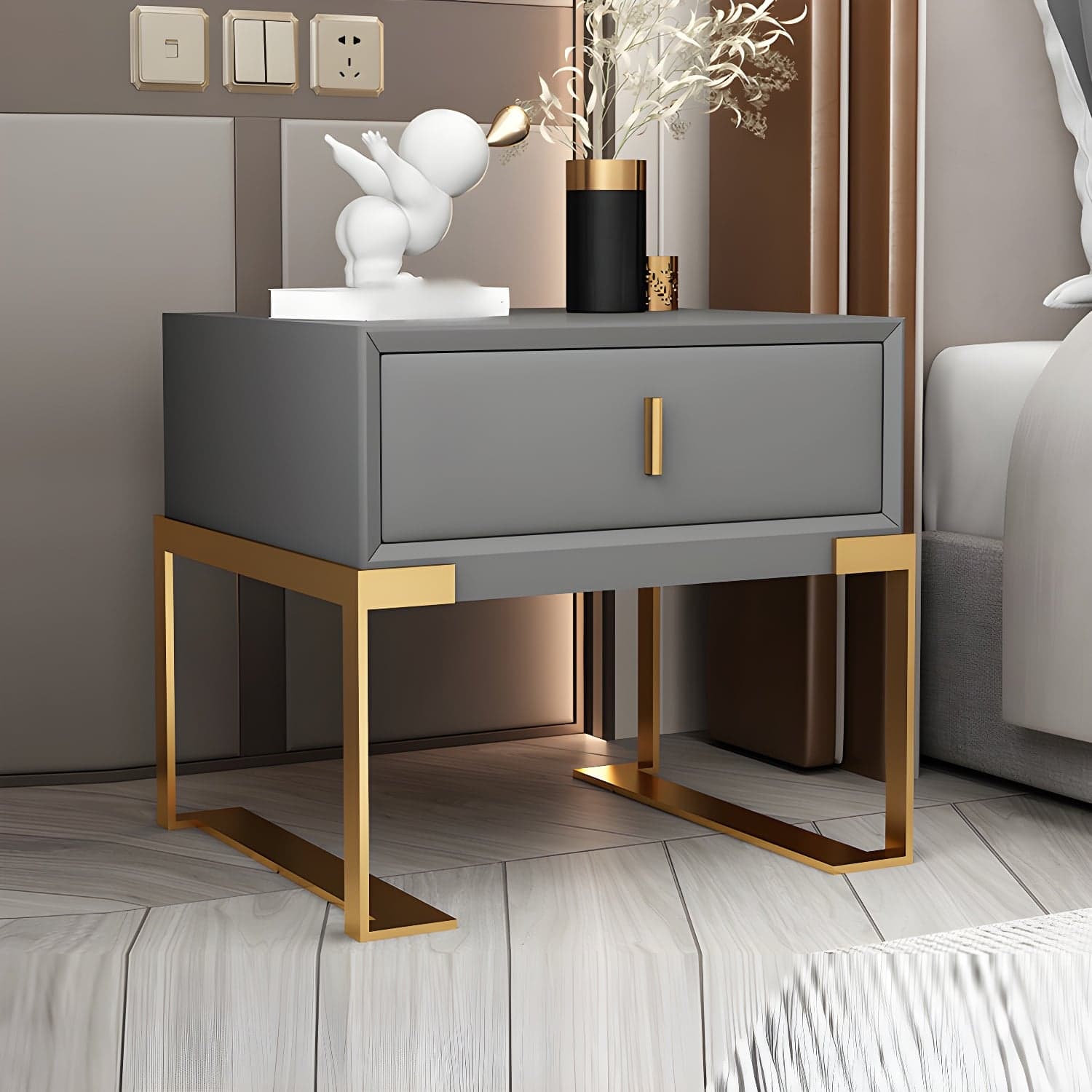 20'' Tall Glam Accent Table Nightstand Drawer Storage Faux Leather Nightstand with Legs - image 7