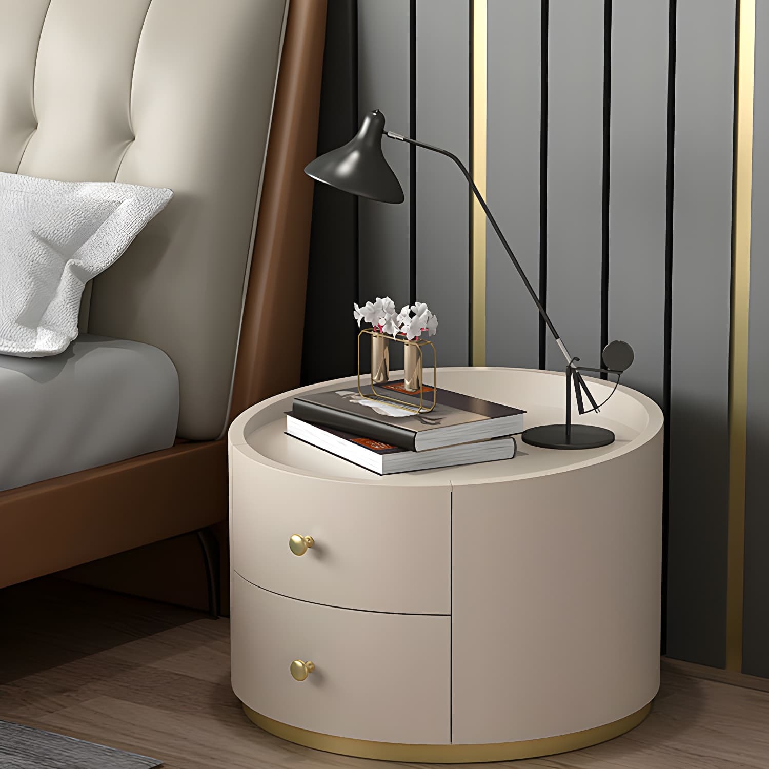Glam Solid Wood Nightstand Drawer Storage 2 Drawer Night Table 16.9" Tall - image 9