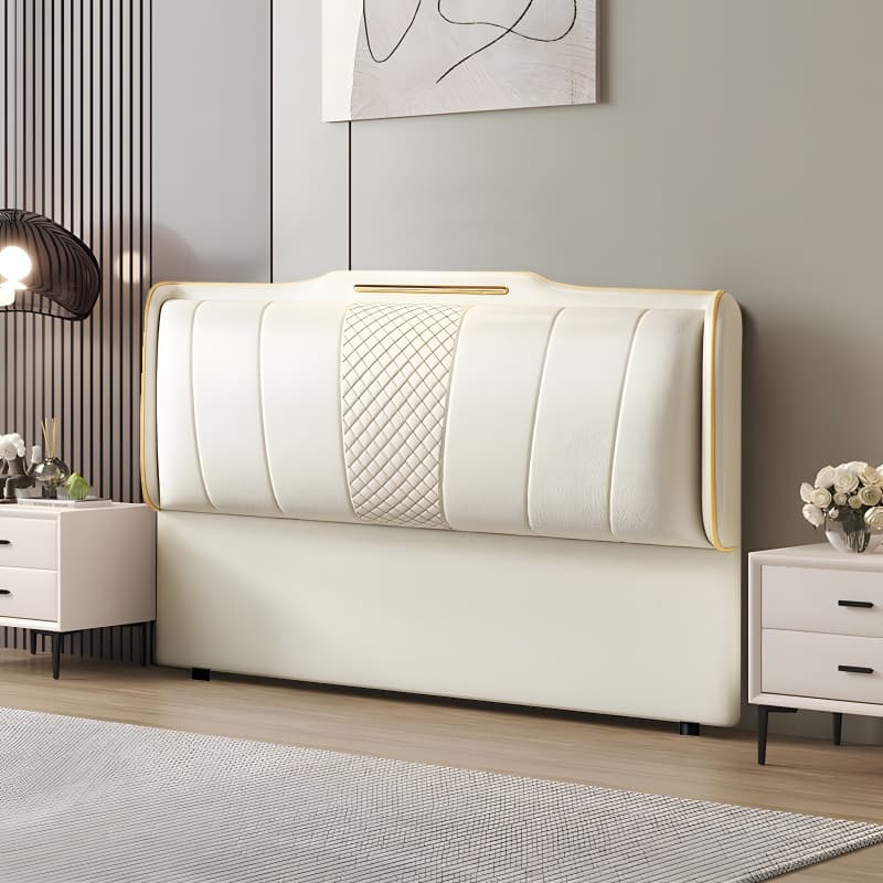 Simplistic Wingback Headboard with Camelback Shape for Queen Bed, Standard Height, Sponge Upholstery, No Distressing, Lumber Frame