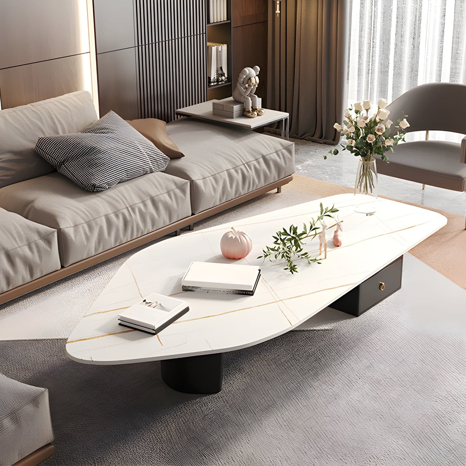 15.74" Tall 1 Single Stone Top Cocktail Table Geometric Coffee Table - image 4