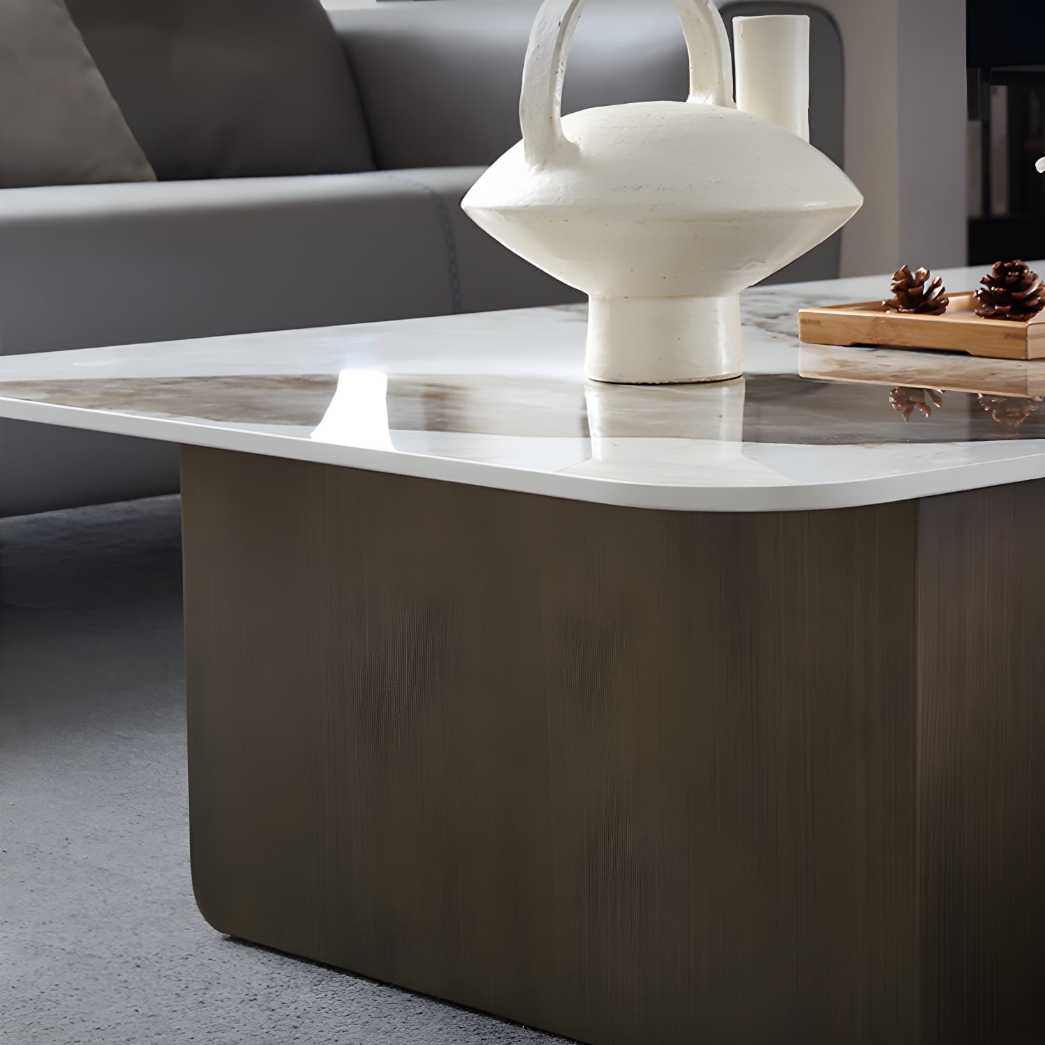 Marble White Rectangular Coffee Table Modern Round Cocktail Table - image 8