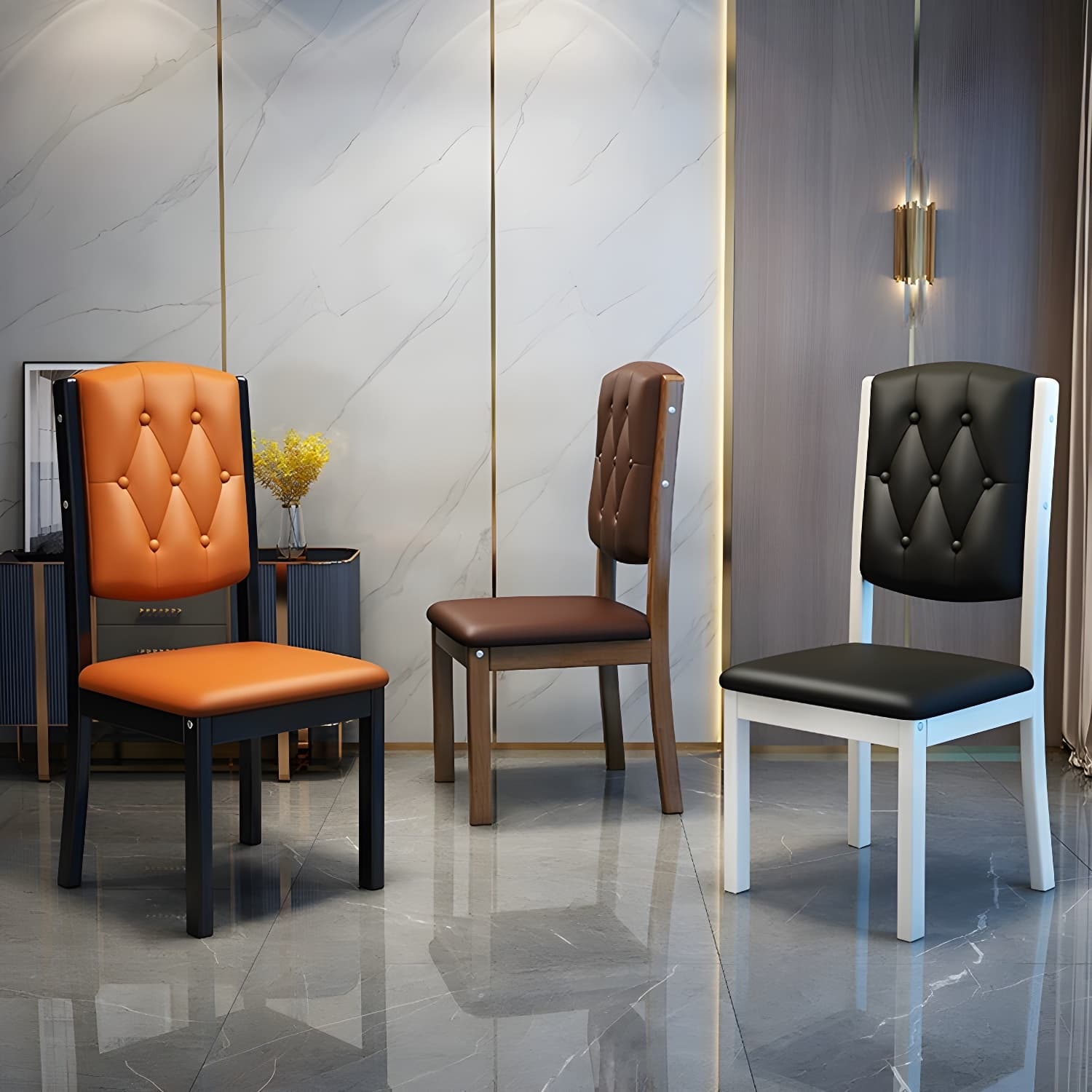 Matte Finish Leather Side Chair with Solid Wood Base for Home - image 10