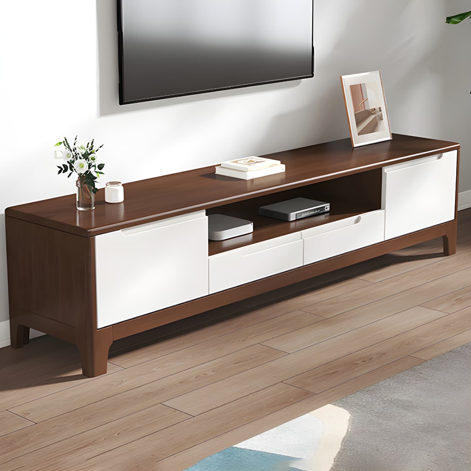 Scandinavian TV Media Stand Solid Wood TV Media Console with Drawers - image 8