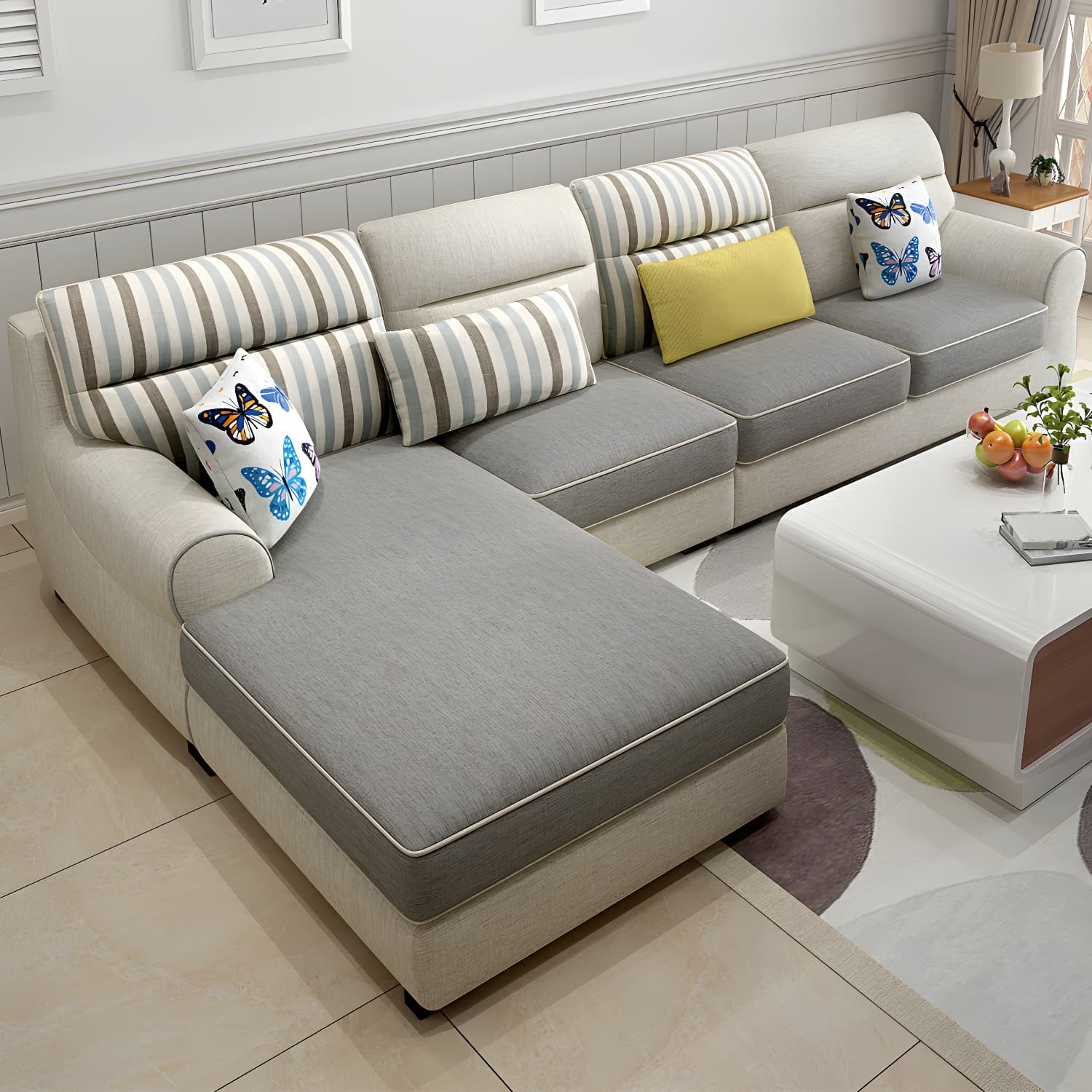 Large Modern L-Shape Stationary Wood Sectional Sofa with Round Arm and Cushion Back - image 13